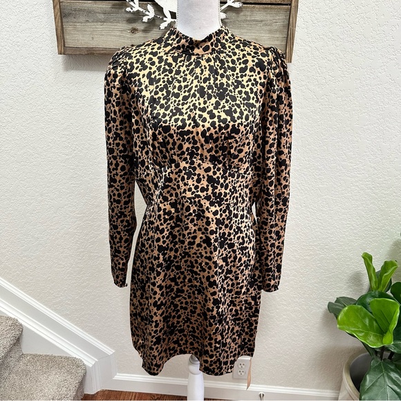 Reformation Samuel long sleeve party‎ dress 100% silk animal print size 12 NWT - Picture 1 of 16